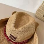 miumiu official raffia hat 2025 new style visor - Image 4