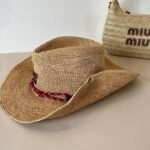 miumiu official raffia hat 2025 new style visor - Image 3