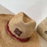 miumiu official raffia hat 2025 new style visor - Image 2
