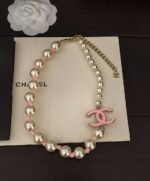 ch*nel pink cc pearl necklace