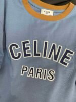 Celine 2026 Early Spring New Color Block Embroidered Letter Short-Sleeve T-Shirt - Image 5