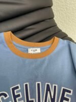 Celine 2026 Early Spring New Color Block Embroidered Letter Short-Sleeve T-Shirt - Image 4