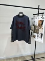 Acne Studios Series of faux two-piece long-sleeved T-shirts, dark gray base with red glitter embroidery.