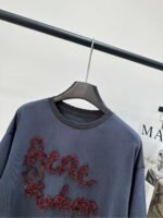 Acne Studios Series of faux two-piece long-sleeved T-shirts, dark gray base with red glitter embroidery. - Image 9