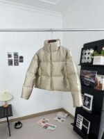 Moncler Fall/Winter New Arrivals New BONNELLES satin fabric women’s short down jacket Color: Champagne gold - Image 19