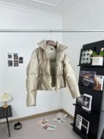 Moncler Fall/Winter New Arrivals New BONNELLES satin fabric women’s short down jacket Color: Champagne gold - Image 14