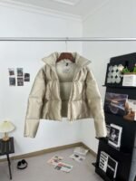 Moncler Fall/Winter New Arrivals New BONNELLES satin fabric women’s short down jacket Color: Champagne gold - Image 16