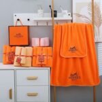 Hermès coral fleece bath towel set size: bath towel 70×140CM hand towel: 35×75CM
