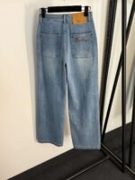 Loro Piana New logo embroidered back pocket leather label decoration fashionable versatile denim trousers - Image 5