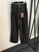Loro Piana High-waisted straight-leg denim trousers with embroidered logo and leather patch on the back pocket