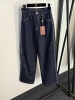 Loro Piana High-waisted straight-leg denim trousers with embroidered logo and leather patch on the back pocket - Image 3