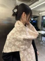 CHANEL women scarf floral embroidered logo - Image 3