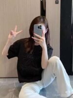 LOEWE new solid color letter dislocation embroidery high-quality cotton T-shirt - Image 4