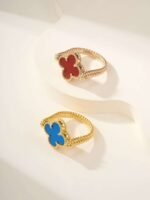 Van Cleef & Arpels double-sided rotatable ring, rose gold carnelian model, gold blue chalcedony model（5-8）