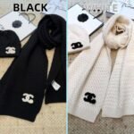 CHANEL knitted wool blend hat and scarf set
